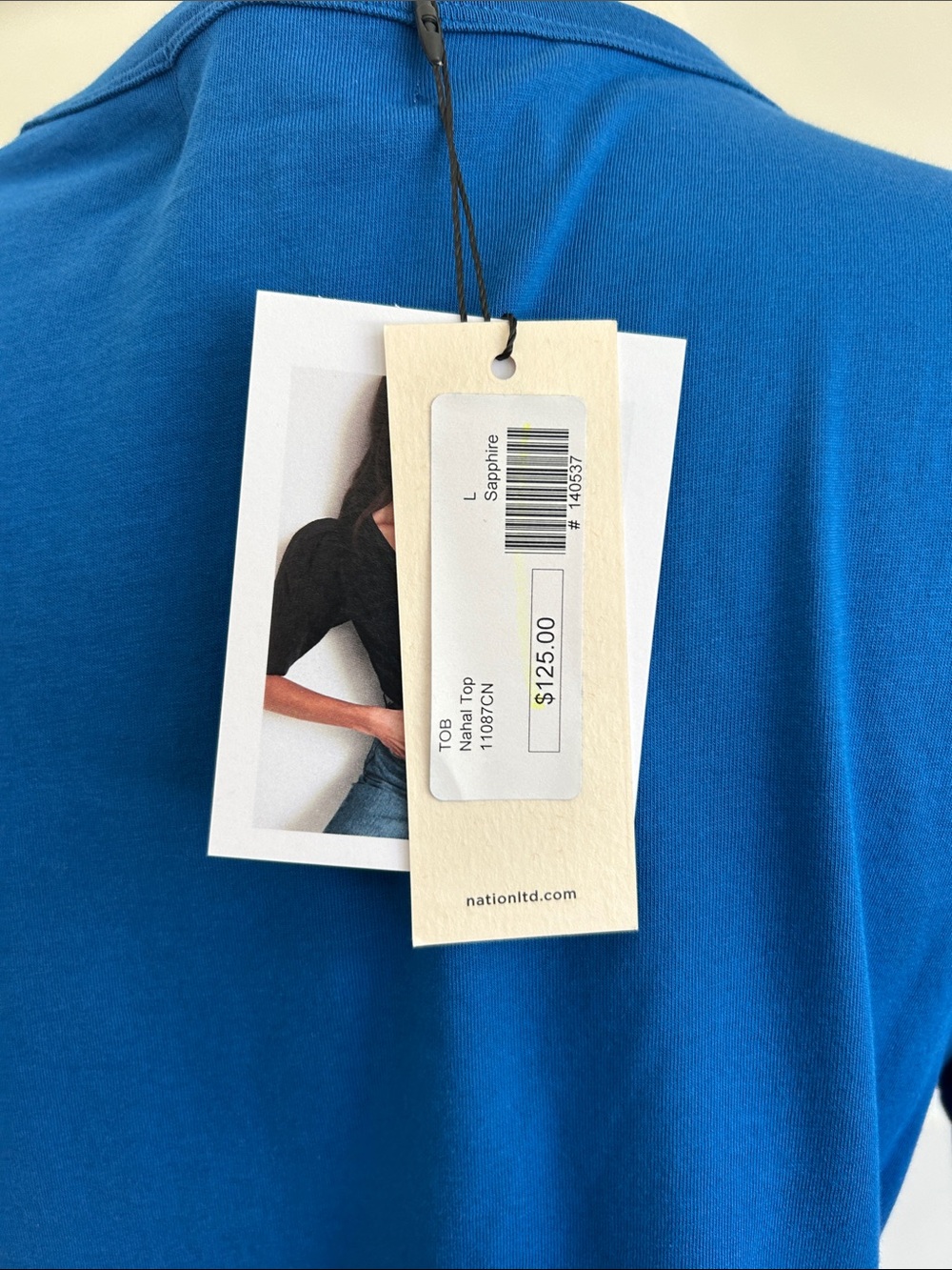 NATION LTD- Nahal Blue Puff-Sleeve V-Neck Top with Stud Detail - Picture 7 of 9